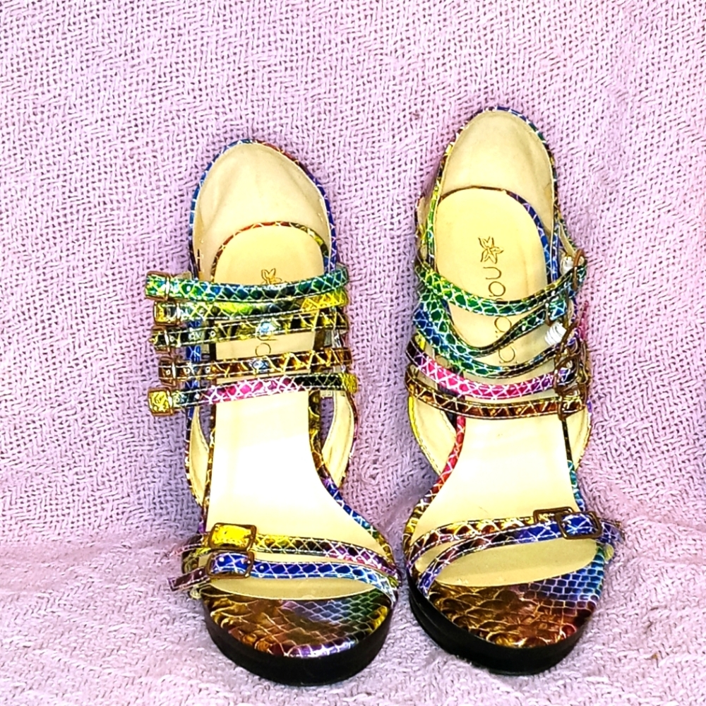 Multi colored snake skin heels